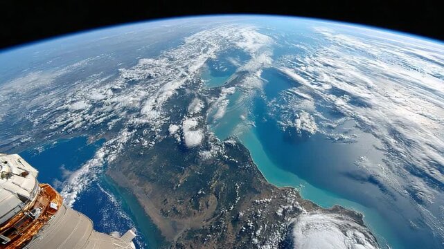 Earth's Azure Vista from Space: A stunning perspective of Earth, displaying swirling clouds and the azure expanse of the ocean.