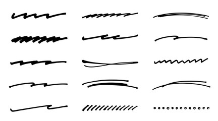 ペンで手書きしたベクター素材。アンダーラインのセット