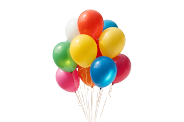 Cluster of colorful balloons together isolated on transparent background