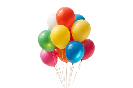 Cluster of colorful balloons together isolated on transparent background