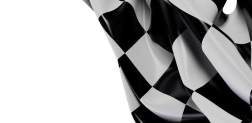 A vibrant image of a checkered finish flag fluttering, isolated against a clean white background, ideal for sports, racing, and success themes.
