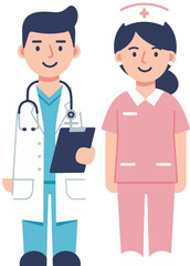 flat vector illustration of doctor and nurse
