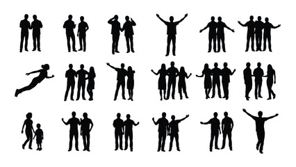 Diverse group of people silhouettes collection isolated on transparent background, Vector