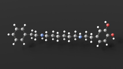 dopexamine molecule 3d, molecular structure, ball and stick model, structural chemical formula vasodilator agent