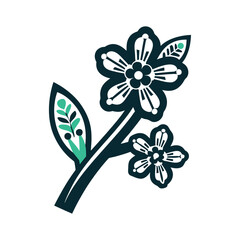 Teal and Navy Floral Icon Isolated on White Nature Inspired Teal and Navy Icon Set