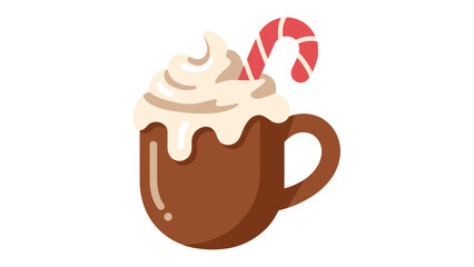 Festive Cocoa: A steaming mug of rich, creamy cocoa, crowned with a swirl of whipped cream and a candy cane, embodies the warmth and cheer of the holiday season.