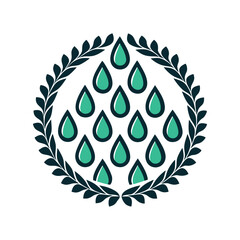 Teal Water Drops with Navy Laurel Wreath Icon Nature Inspired Teal and Navy Icon Set