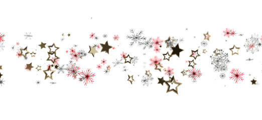 Elegant Christmas design featuring falling gold stars and snowflakes on a clean white backdrop. Perfect for holiday greetings and festive projec