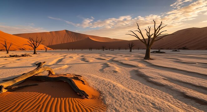 Deadvleis stark beauty - Ancient trees in Namib Deserts clay pan.
