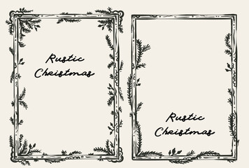 Beautiful rustic Christmas hand-drawn frames vector set