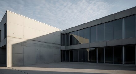 Modern concrete building exterior in early morning light