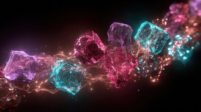 Abstract Glowing Geometric Shapes In Dark Background