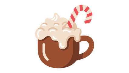 Festive Cocoa Delight: A charming illustration depicts a cozy mug of rich cocoa, topped with a swirl of whipped cream and a candy cane, evoking a sense of warmth, joy, and the spirit of the season.