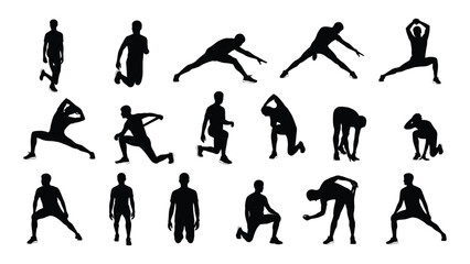People stretching and exercise silhouettes isolated on transparent background, Vector