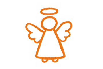 Angel icon design with simple minimal orange abstract drawing on transparent background creating a spiritual symbol