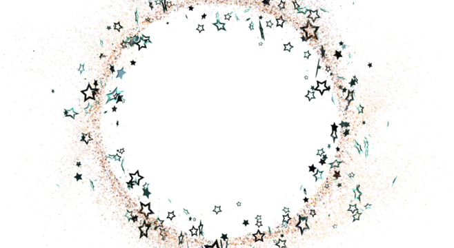 An elegant abstract background with star shapes and glitter arranged in a circular pattern on a white background. Perfect for designs and illust