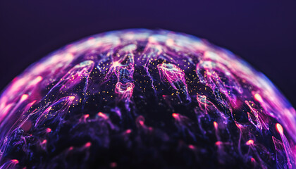 Abstract swirling purple and pink light trails on a dark background