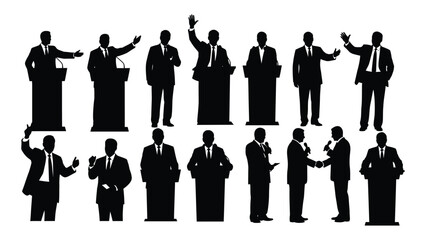 Political public speaking silhouettes isolated on transparent background, Vector