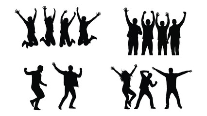 People silhouettes in various poses isolated on transparent background, Vector
