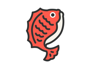 跳ねている、鯛のアイコン（線画カラー）のイラスト