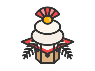 鏡餠のアイコン（線画カラー）のイラスト