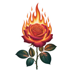 Fiery glowing flower with burning petals and vibrant light, transformation,blooming fire rose,red rose flower on fire,rose flowers burning with fire flames, smoke,fire flames on transparent background