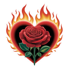 Fiery glowing flower with burning petals and vibrant light, transformation,blooming fire rose,red rose flower on fire,rose flowers burning with fire flames, smoke,fire flames on transparent background