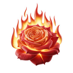 Fiery glowing flower with burning petals and vibrant light, transformation,blooming fire rose,red rose flower on fire,rose flowers burning with fire flames, smoke,fire flames on transparent background