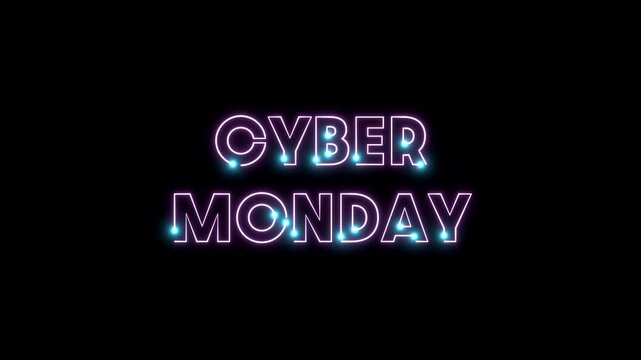 Cyber Monday, sales banner, pink and blue color. Marketing, discount, retail, shopping event, low prices, commercial sign. 3D animation