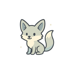 Cute Arctic Fox Icon – Kawaii Winter Animal Flat Vector Illustration for Kids, Wildlife, and Nature Design