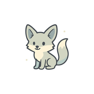 Cute Arctic Fox Icon &ndash; Kawaii Winter Animal Flat Vector Illustration for Kids, Wildlife, and Nature Design