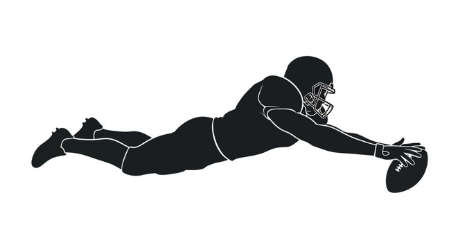 American Football Player Silhouette Diving to Catch the Ball Vector Illustration