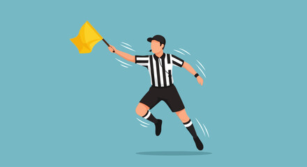 American Football Referee Running with Yellow Penalty Flag Illustration