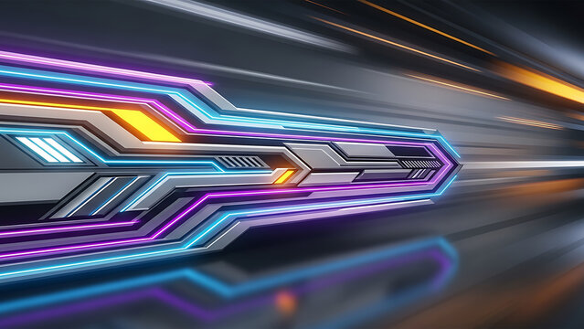 Abstract Futuristic Digital Interface Element with High-Speed Neon Light Trails and Cyberpunk Design