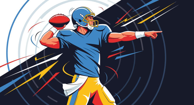 Football Quarterback Action Throwing the Ball Vector Illustration