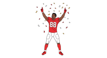 Successful American Football Player Celebrating Victory with Confetti