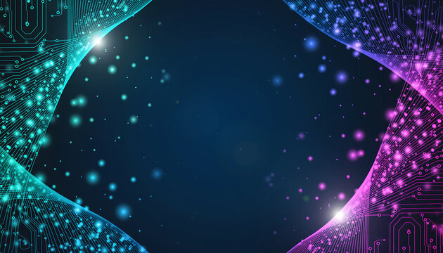 Abstract swirling nebula of neon lights and stars