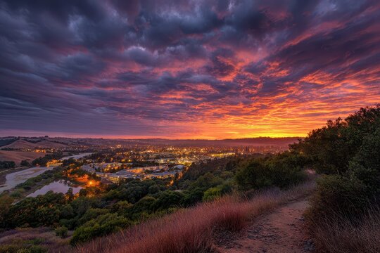 Walnut Creek California. Dinosaur Hill Park at Dawn with Autumn Colors
