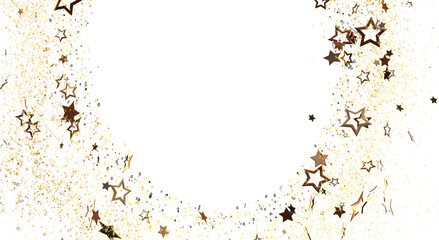 A festive background featuring gold star confetti. Perfect for celebrations, New Year's, birthdays, and special events. Use for holiday design,
