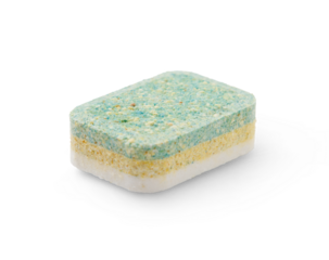 Three-layer dishwasher tablet isolated on transparent background