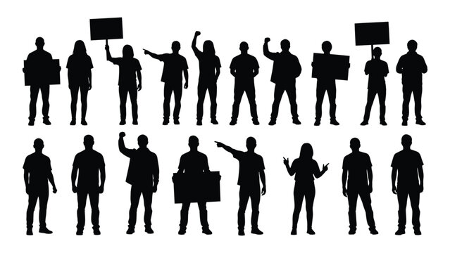 Protesting people silhouettes isolated on transparent background, Vector