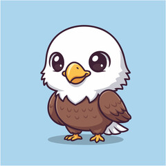 Adorable chibi bald eagle cartoon character illustration with big eyes