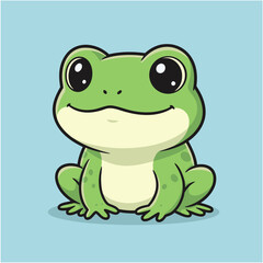 Cute cartoon frog illustration with big eyes on a blue background