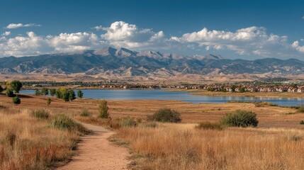Westminster Colorado. Standley Lake on a Sunny Day in a Desert Landscape