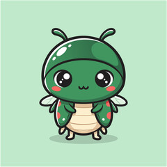 Cute Green Bug Character A Kawaii Insect with Big Eyes and Antennae