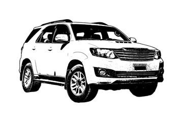 Isolated grpahic of white suv with muddy exterior