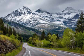 Naklejka premium Wide Glacier National Park. Highway to the Glaciers - A Spring Morning View in Montana