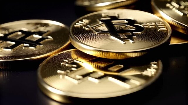 close up of a pile of bitcoins