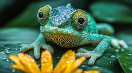 Fototapeta premium A vibrant chameleon portrait, showcasing its stunning colors and unique texture in a natural setting.