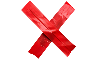 A realistic PNG of a cross sign made with red tape, bold and clean with a clear “X” shape.
Perfect for warnings, labels, UI graphics, stop signs, cancellation marks, and design highlights.